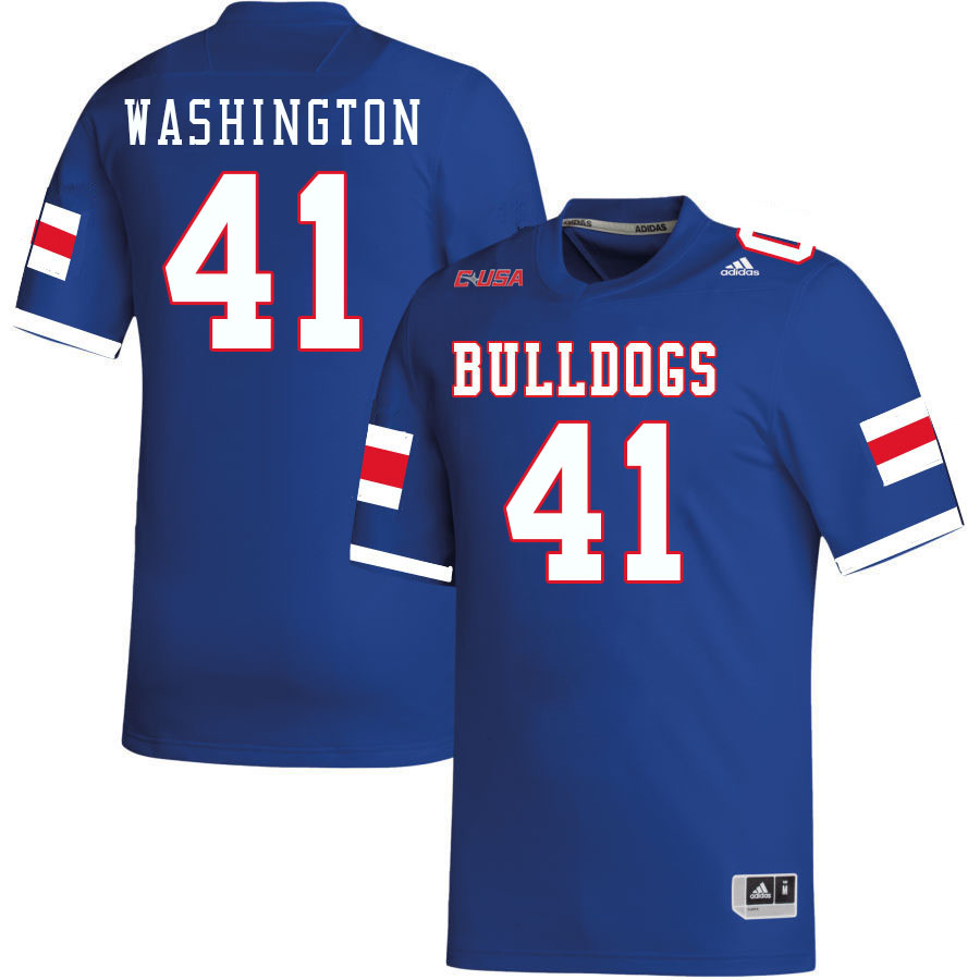 Men-Youth #41 Joriell Washington Louisiana Tech Bulldogs 2023 College Football Jerseys Stitched-Blue
